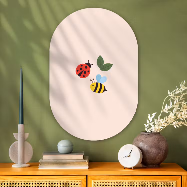 Glasbild Oval - Insekt – Blatt – Natur – Verspielt – Illustration — 2