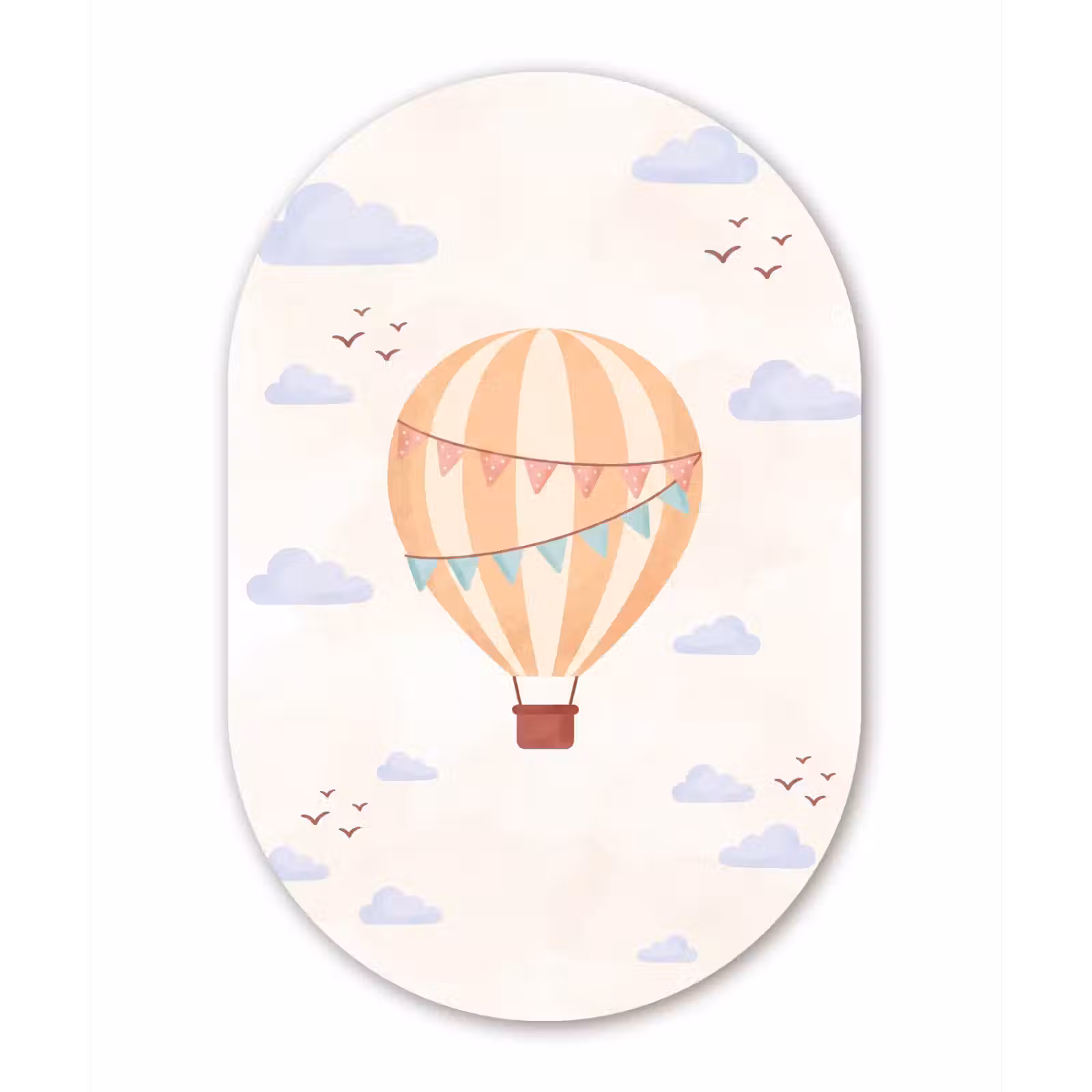 Glasbild Oval - Heißluftballon – Wolken – Illustration – Sanft – Kinderzimmer — 1