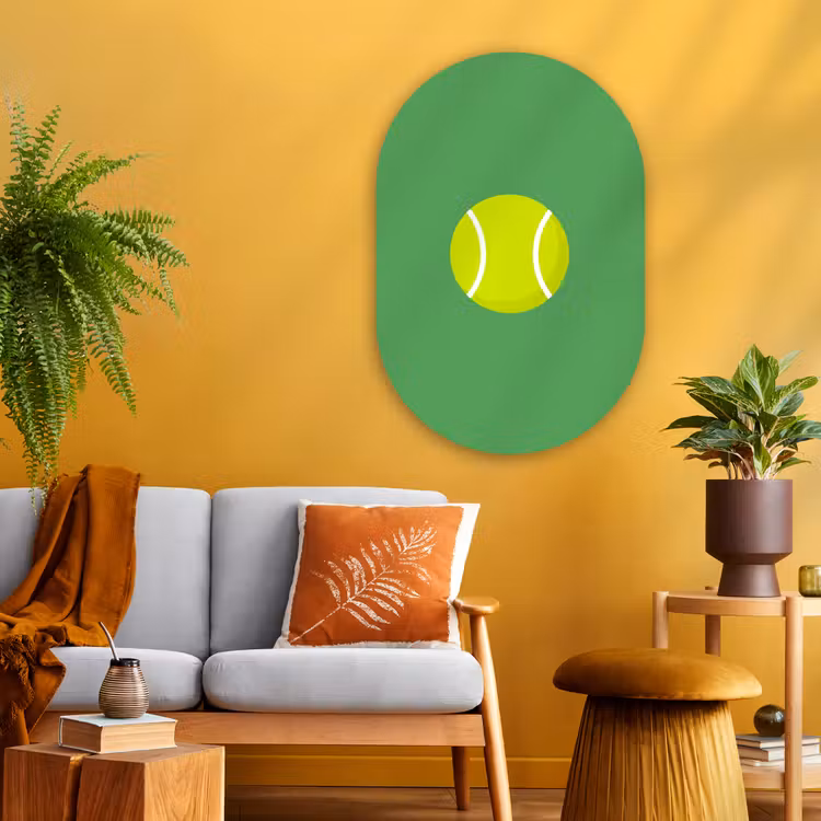 Glasbild Oval - Ball – Gelb – Sport – Grün – Illustration — 3