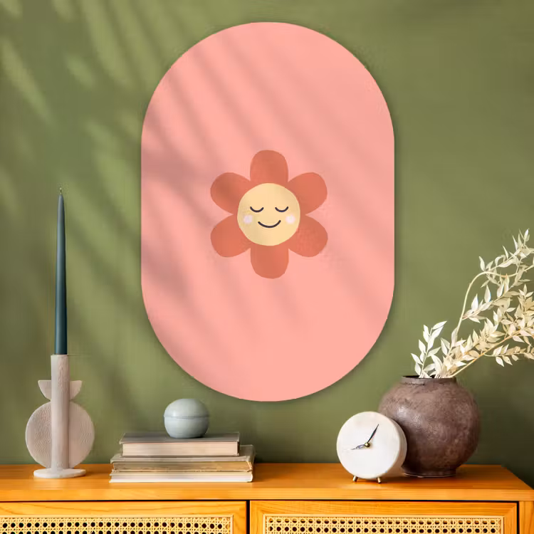 Glasbild Oval - Blumen – Zeichentrickfilm – Kind – Rosa — 2