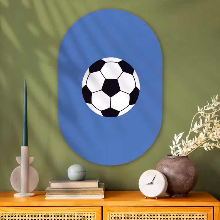 Glasbild Oval - Fußball – Schwarz-Weiß – Sport – Illustration – Blau — 2