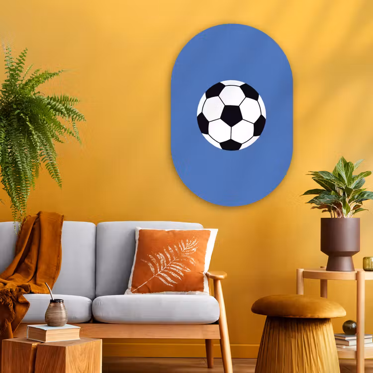 Glasbild Oval - Fußball – Schwarz-Weiß – Sport – Illustration – Blau — 3