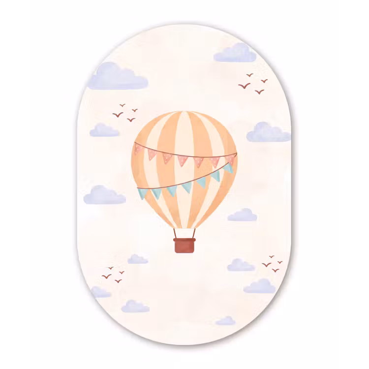 Glasbild Oval - Heißluftballon – Wolken – Illustration – Sanft – Kinderzimmer — 1