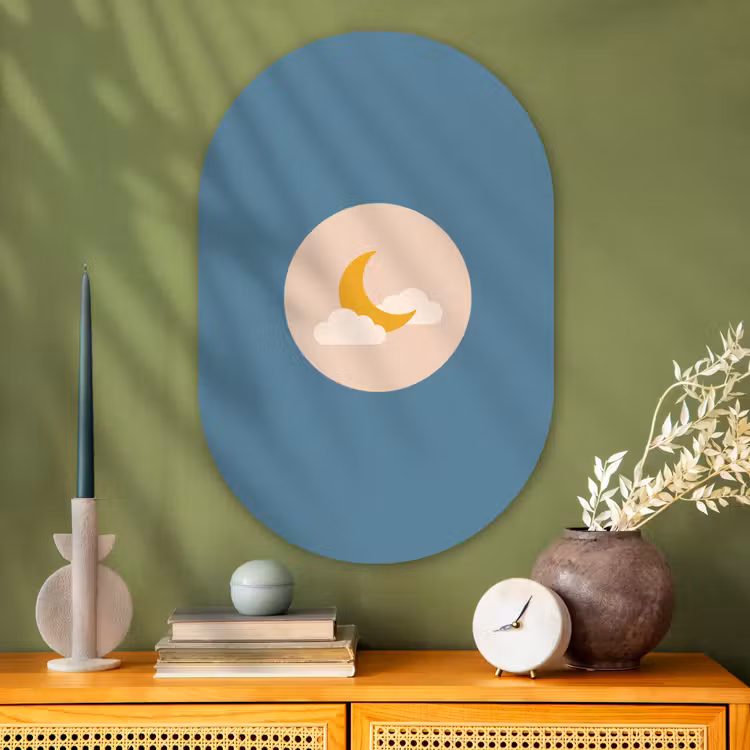 Glasbild Oval - Mond – Wolken – Natur – Abstrakt – Gelb — 2