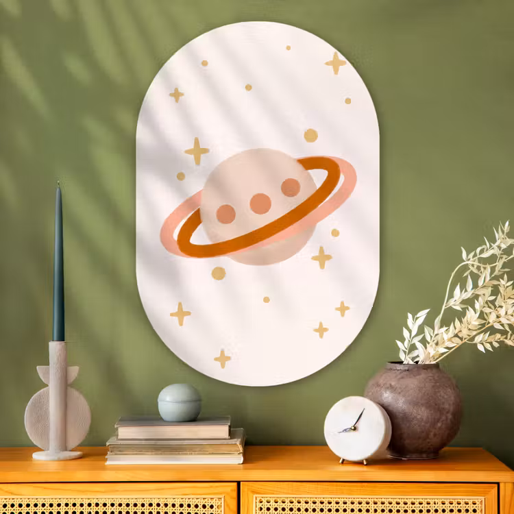 Glasbild Oval - Planet – Ringe – Weltraum – Illustration – Beige — 2