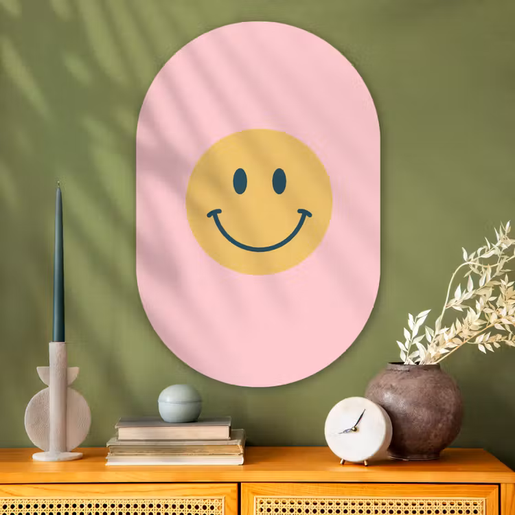 Glasbild Oval - Smiley – Gelb – Rosa – Symbol – Minimalistisch — 2