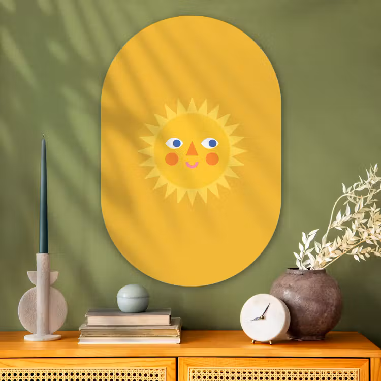 Glasbild Oval - Sonne – Gesicht – Sommer – Illustration – Gelb — 2
