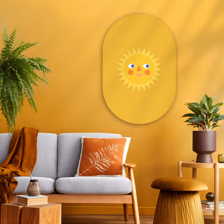 Glasbild Oval - Sonne – Gesicht – Sommer – Illustration – Gelb — 3