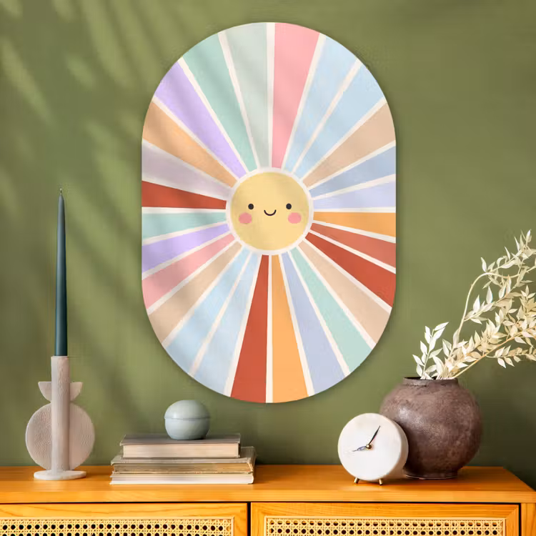 Glasbild Oval - Sonne – Strahlen – Fröhlich – Bunt – Abstrakt — 2