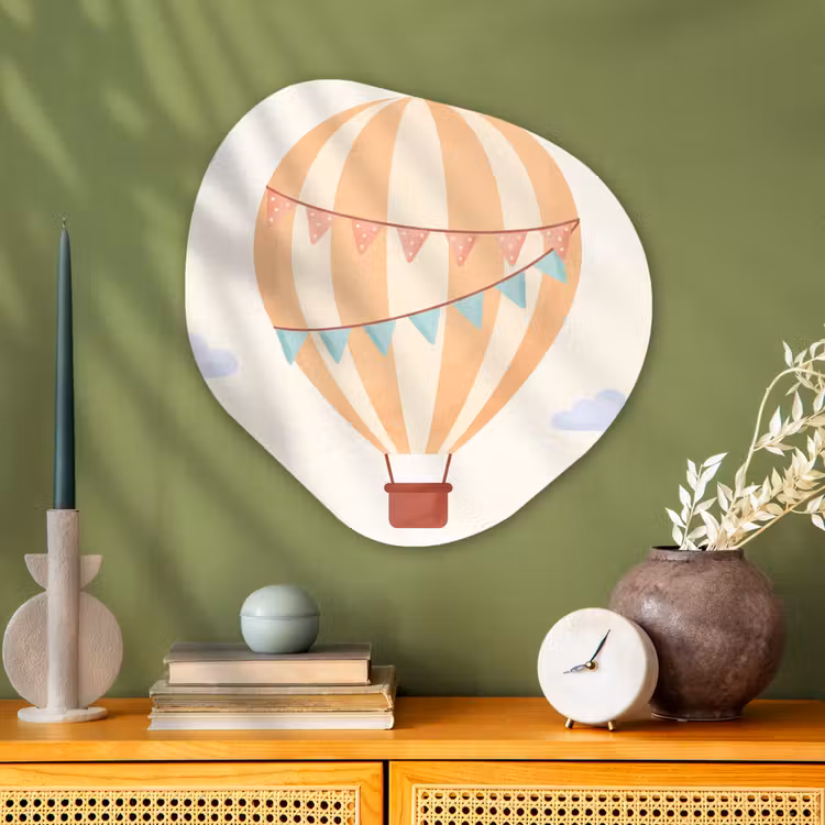 Glasbild Organische Form - Heißluftballon – Wolken – Illustration – Sanft – Kinderzimmer — 2