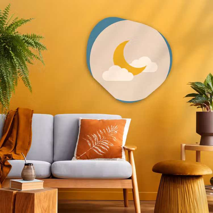 Glasbild Organische Form - Mond – Wolken – Natur – Abstrakt – Gelb — 3