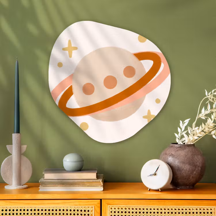 Glasbild Organische Form - Planet – Ringe – Weltraum – Illustration – Beige — 2