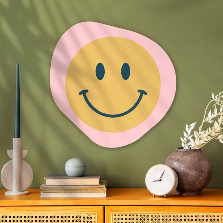 Glasbild Organische Form - Smiley – Gelb – Rosa – Symbol – Minimalistisch — 2