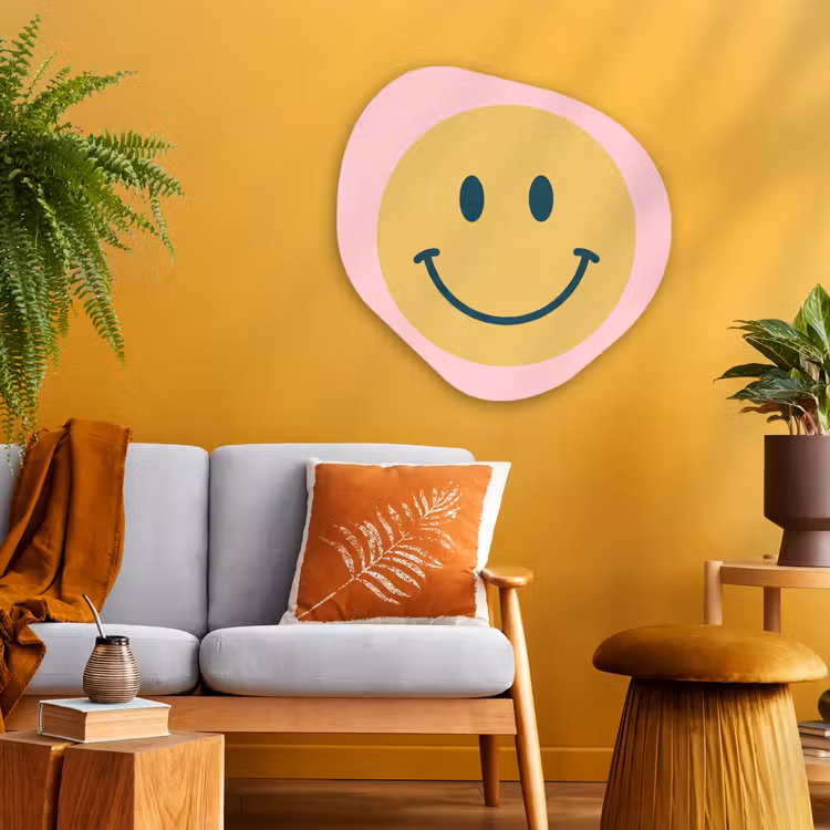 Glasbild Organische Form - Smiley – Gelb – Rosa – Symbol – Minimalistisch — 3