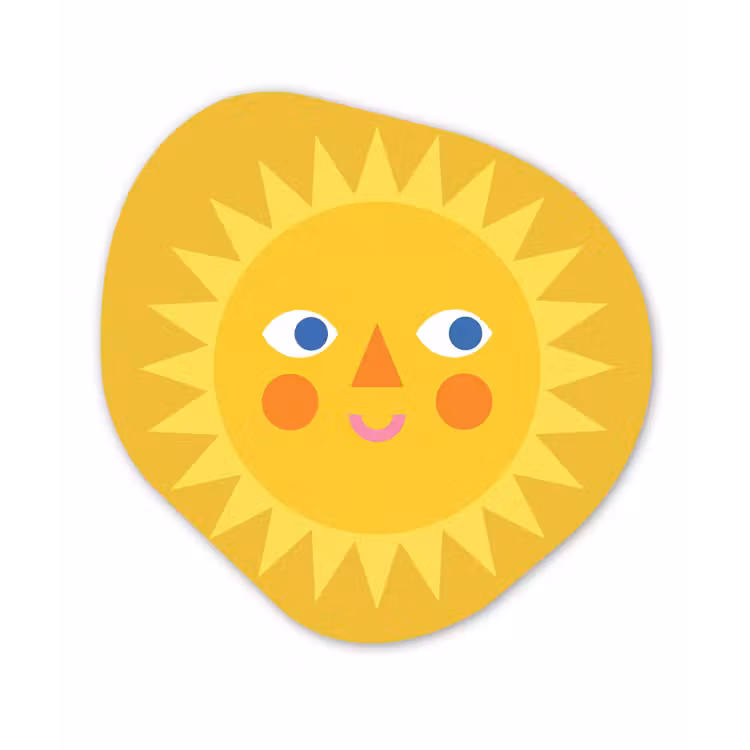 Glasbild Organische Form - Sonne – Gesicht – Sommer – Illustration – Gelb — 1