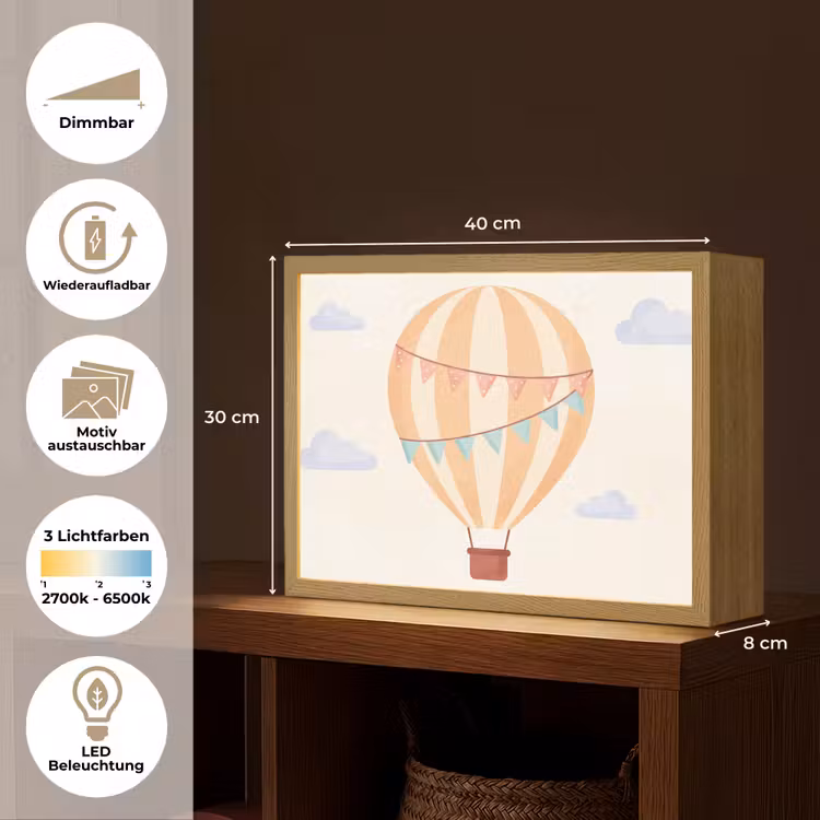 Nachtlicht Kinder - Heißluftballon – Wolken – Illustration – Sanft – Kinderzimmer — 10