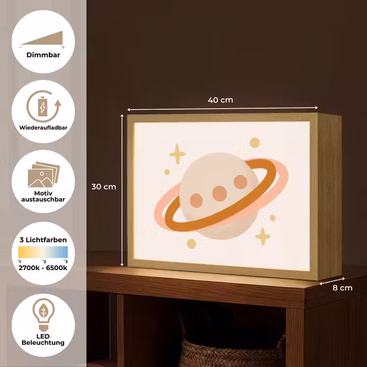 Nachtlicht Kinder - Planet – Ringe – Weltraum – Illustration – Beige — 10