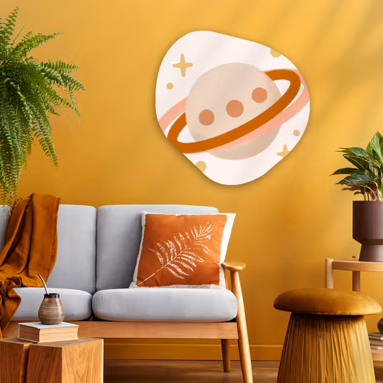 Alu-Dibond-Bild Organische Form - Planet – Ringe – Weltraum – Illustration – Beige — 3