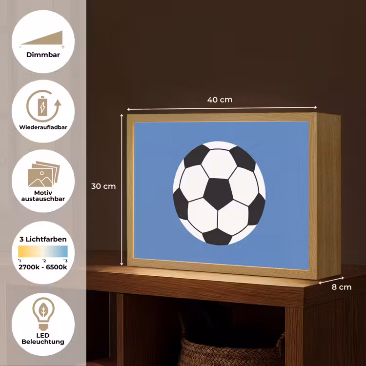 Nachtlicht Kinder - Fußball – Schwarz-Weiß – Sport – Illustration – Blau — 10