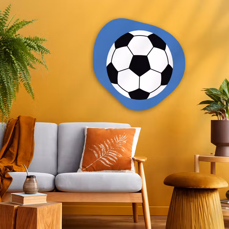 Alu-Dibond-Bild Organische Form - Fußball – Schwarz-Weiß – Sport – Illustration – Blau — 3