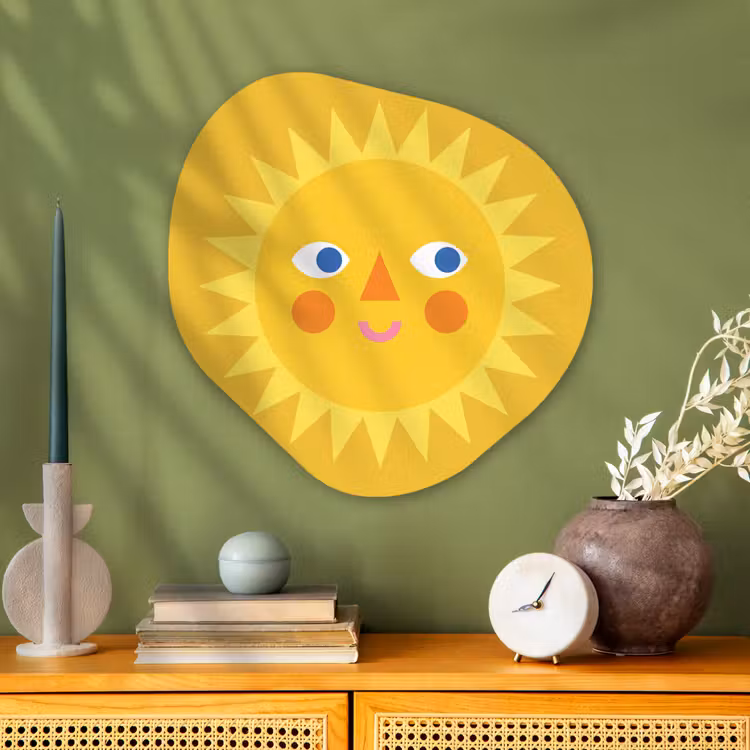 Alu-Dibond-Bild Organische Form - Sonne – Gesicht – Sommer – Illustration – Gelb — 2