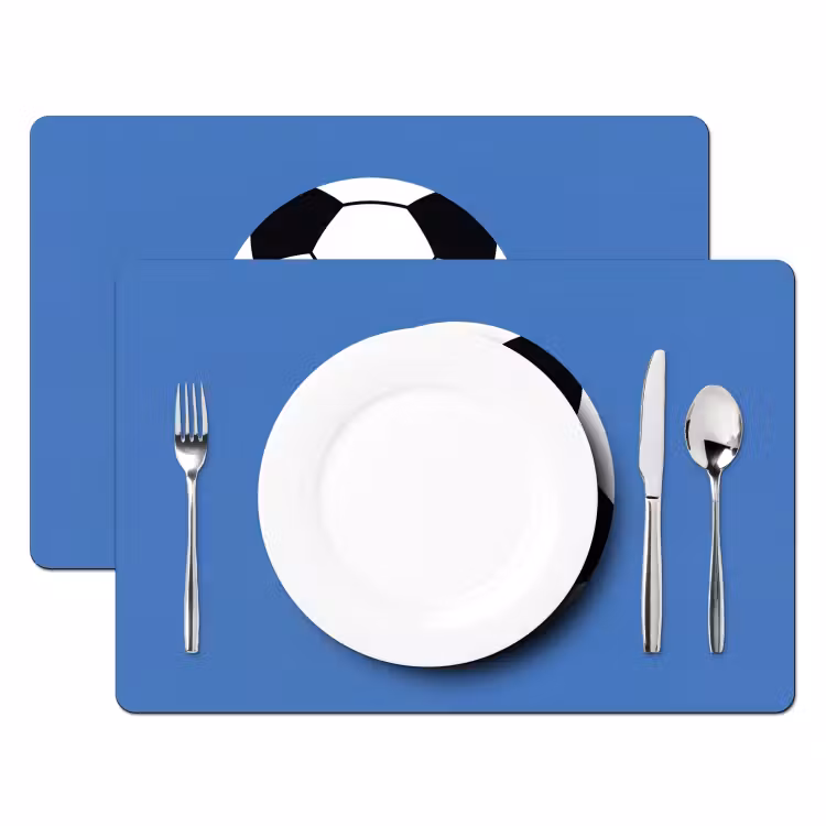 Tischset - 6 Stück - Fußball – Schwarz-Weiß – Sport – Illustration – Blau — 2