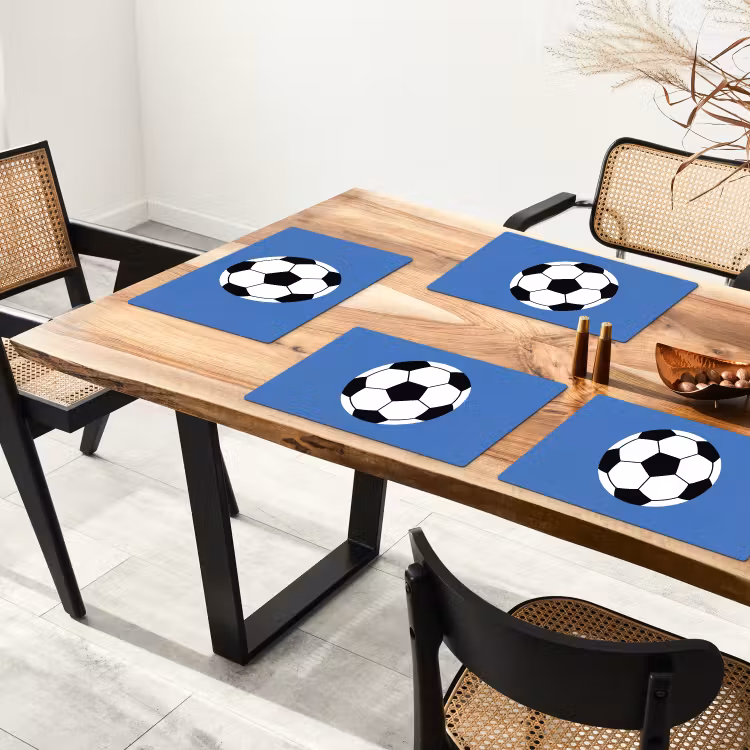 Tischset - 6 Stück - Fußball – Schwarz-Weiß – Sport – Illustration – Blau — 4
