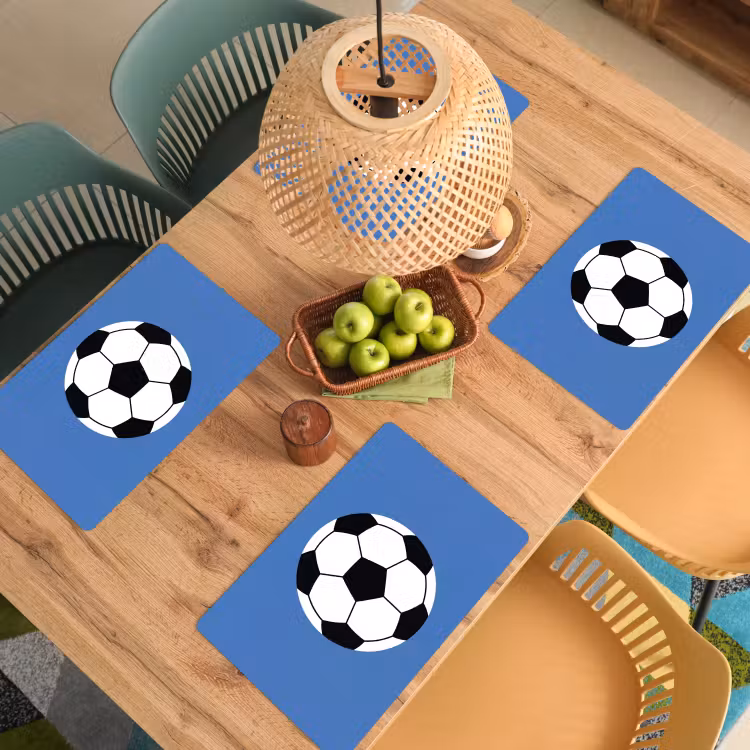 Tischset - 6 Stück - Fußball – Schwarz-Weiß – Sport – Illustration – Blau — 5