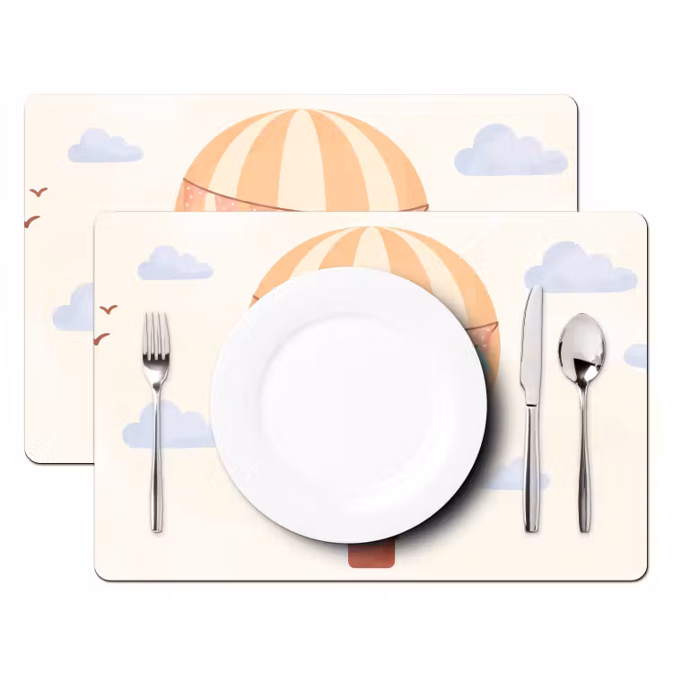 Tischset - 6 Stück - Heißluftballon – Wolken – Illustration – Sanft – Kinderzimmer — 2