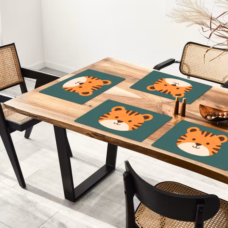 Tischset - 6 Stück - Tiere – Kopf – Orange – Illustration – Modern — 4