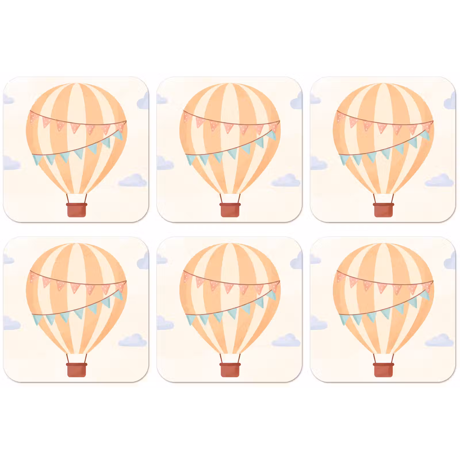 Untersetzer - Heißluftballon – Wolken – Illustration – Sanft – Kinderzimmer — 1