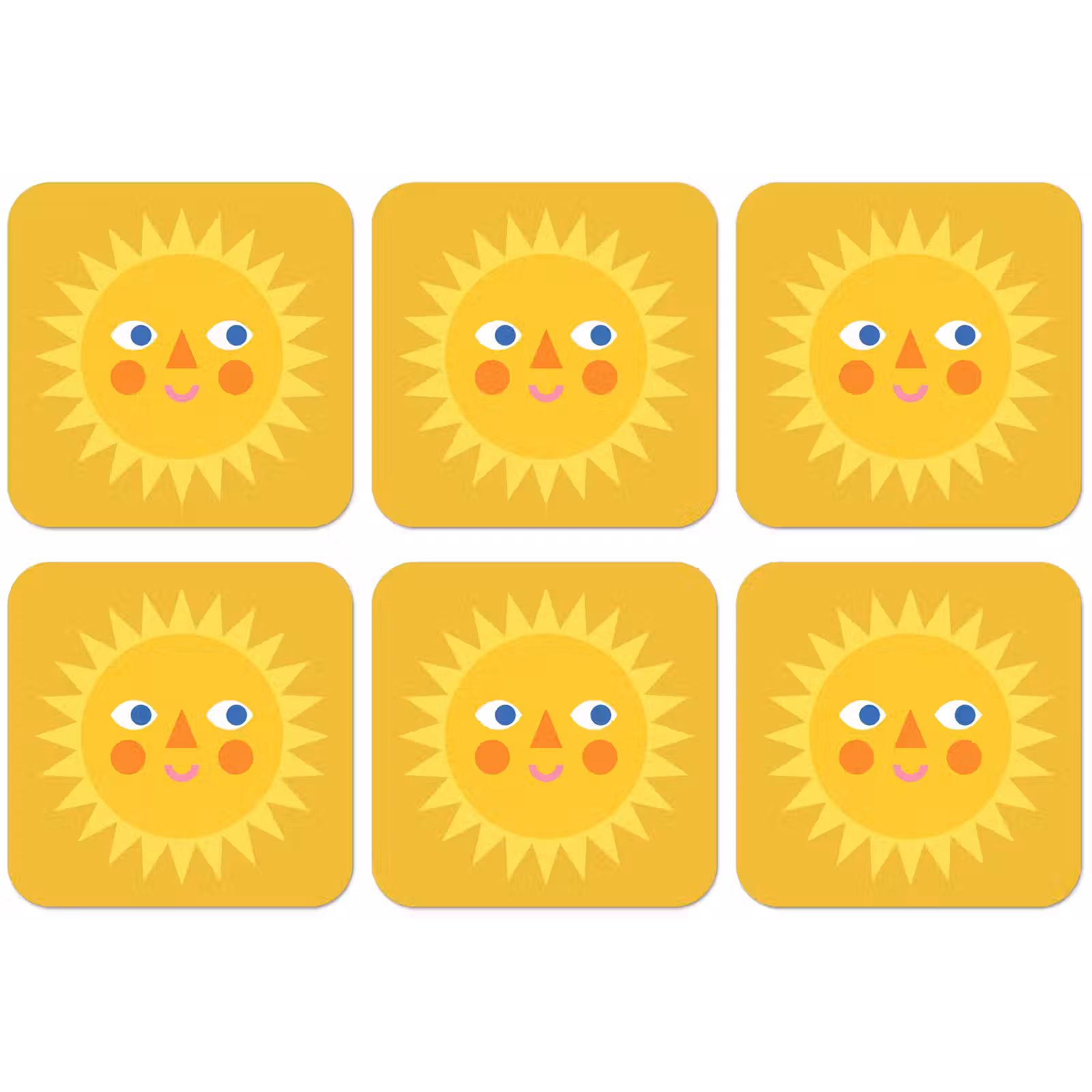 Untersetzer - Sonne – Gesicht – Sommer – Illustration – Gelb — 1