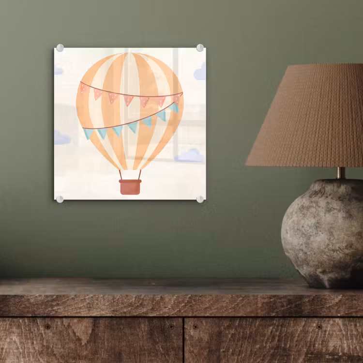 Glasbild - Heißluftballon – Wolken – Illustration – Sanft – Kinderzimmer — 4