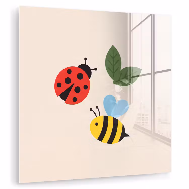 Glasbild - Insekt – Blatt – Natur – Verspielt – Illustration — 1