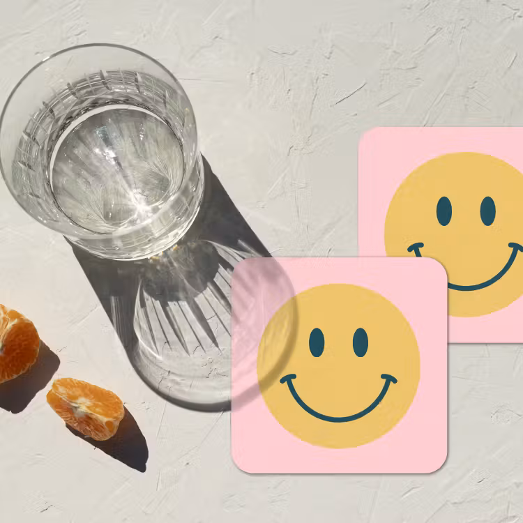 Untersetzer - Smiley – Gelb – Rosa – Symbol – Minimalistisch — 2