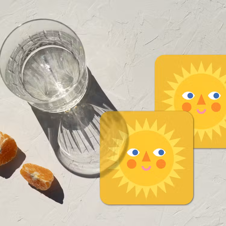Untersetzer - Sonne – Gesicht – Sommer – Illustration – Gelb — 2