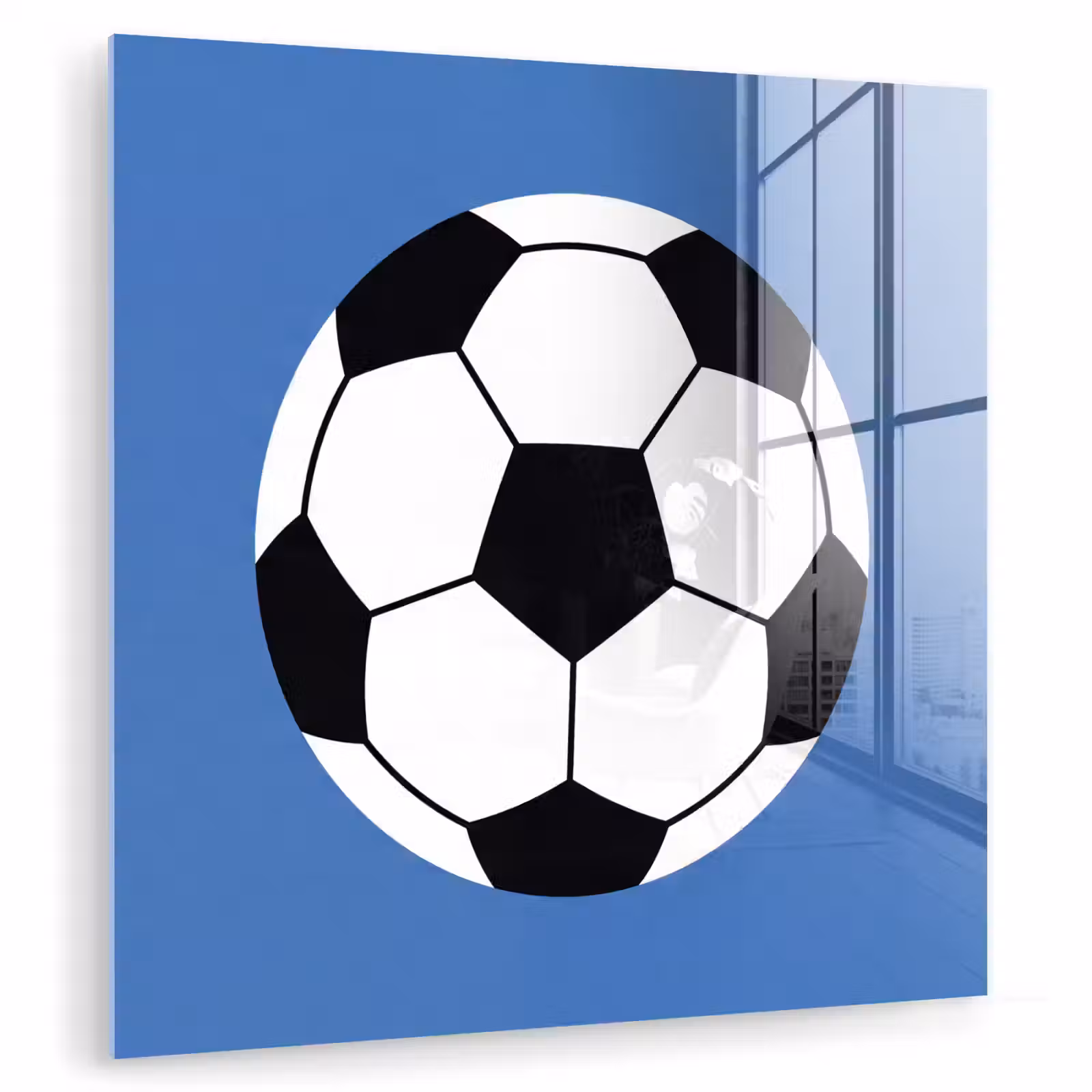 Glasbild - Fußball – Schwarz-Weiß – Sport – Illustration – Blau — 1