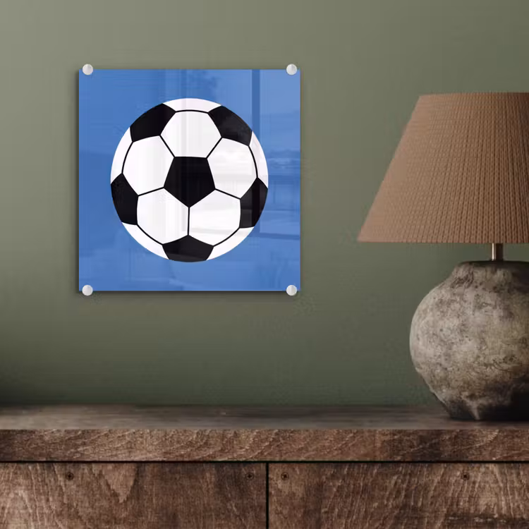 Glasbild - Fußball – Schwarz-Weiß – Sport – Illustration – Blau — 4