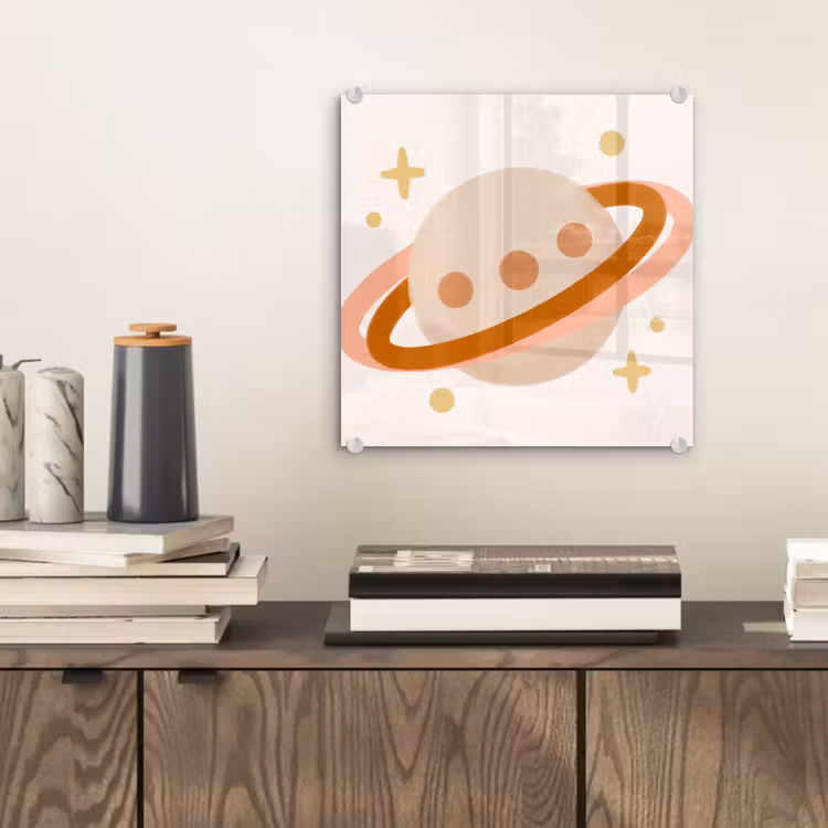 Glasbild - Planet – Ringe – Weltraum – Illustration – Beige — 2
