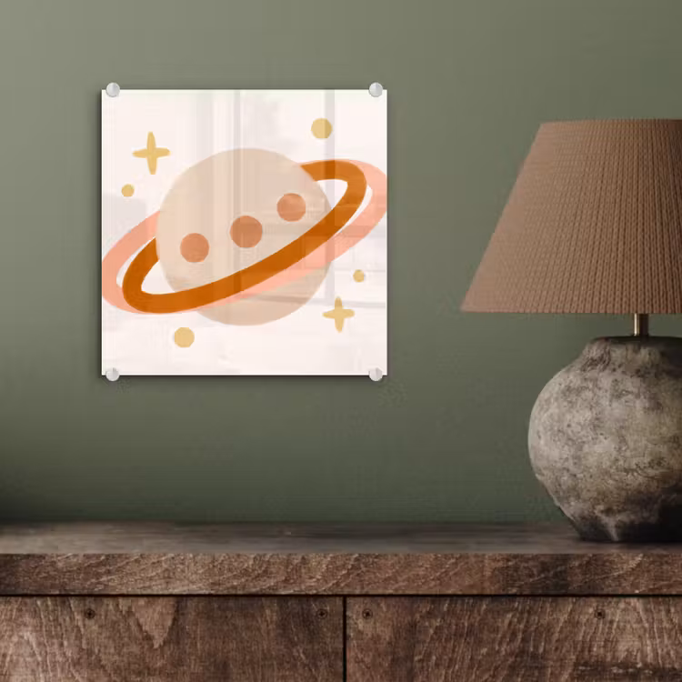 Glasbild - Planet – Ringe – Weltraum – Illustration – Beige — 4