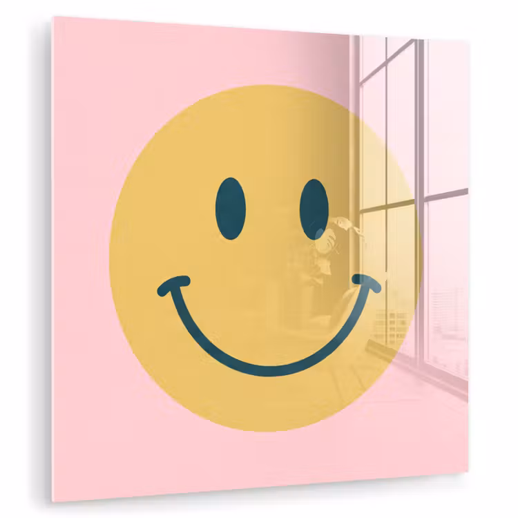 Glasbild - Smiley – Gelb – Rosa – Symbol – Minimalistisch — 1