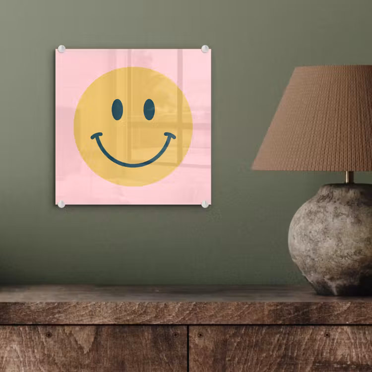 Glasbild - Smiley – Gelb – Rosa – Symbol – Minimalistisch — 4