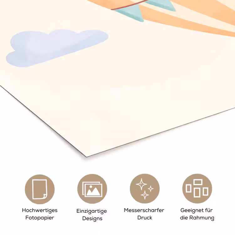 Poster - Heißluftballon – Wolken – Illustration – Sanft – Kinderzimmer — 5