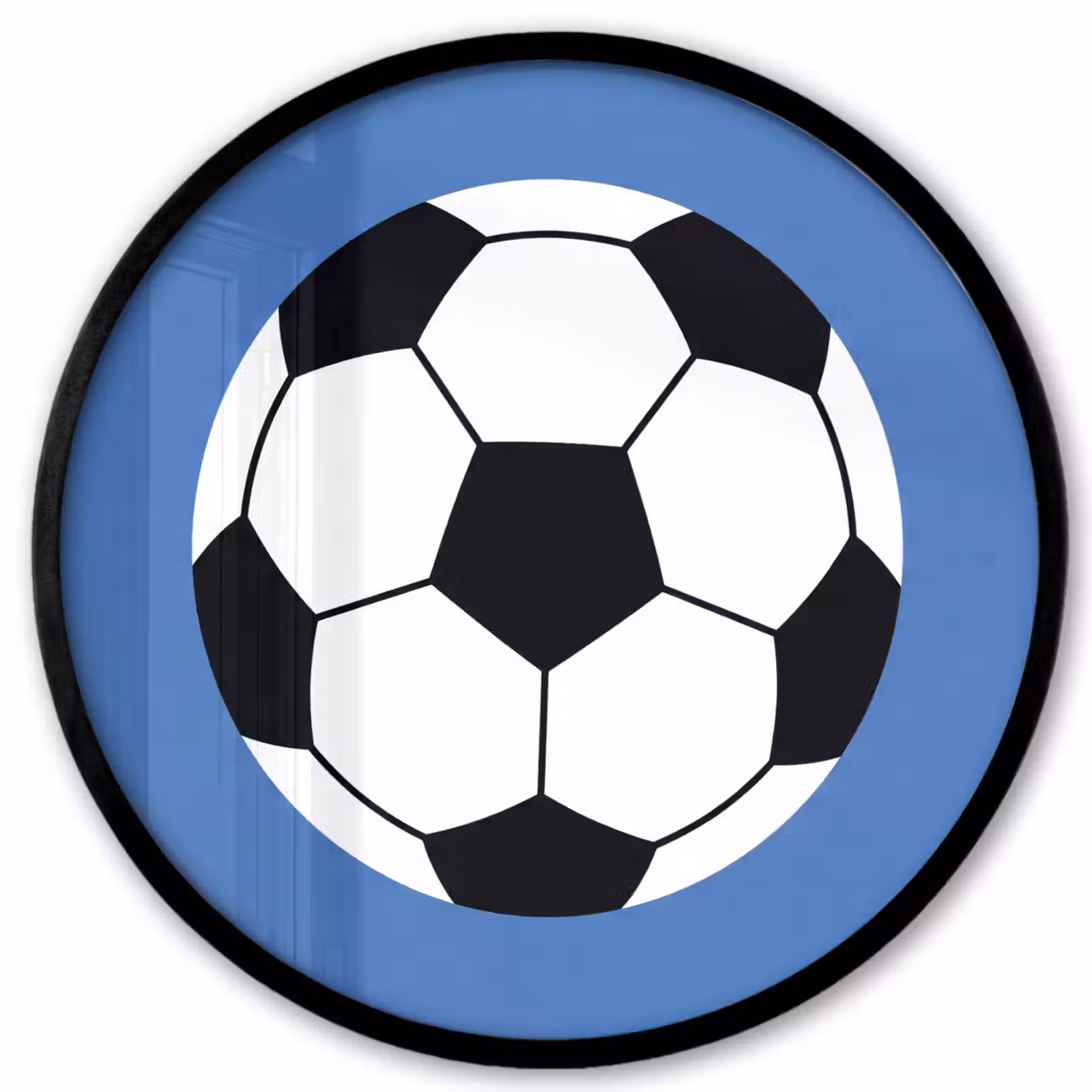 Poster im Rahmen Rund - Fußball – Schwarz-Weiß – Sport – Illustration – Blau — 1