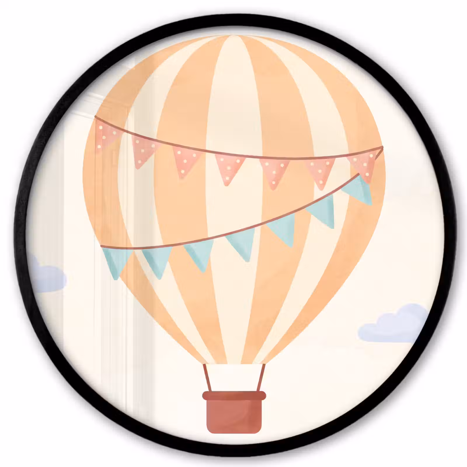 Poster im Rahmen Rund - Heißluftballon – Wolken – Illustration – Sanft – Kinderzimmer — 1