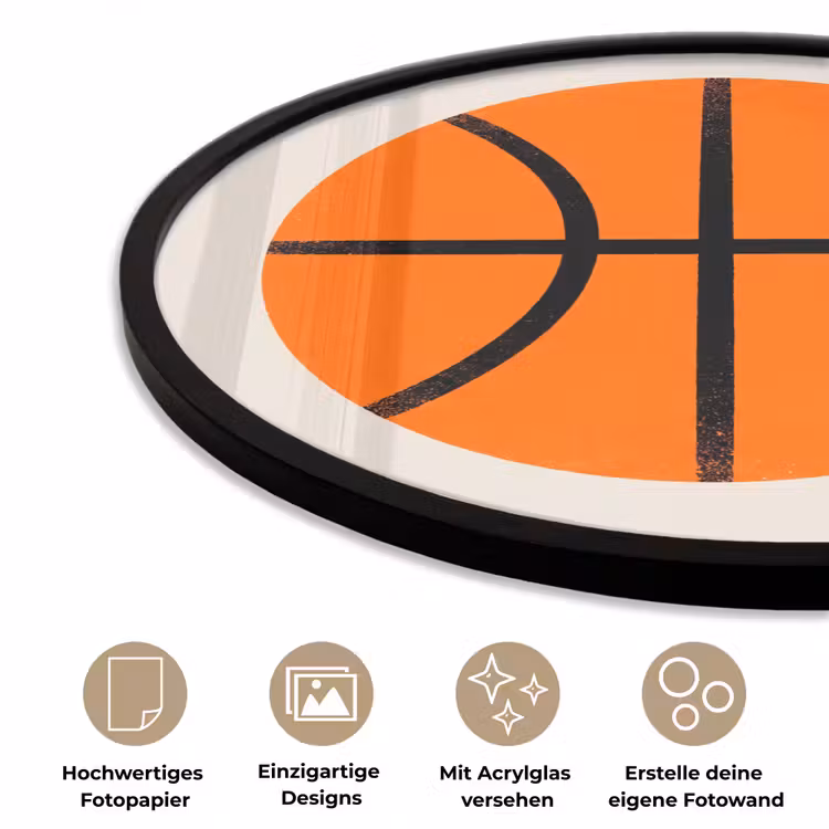 Poster im Rahmen Rund - Basketball – Ball – Sport – Illustration – Orange — 6
