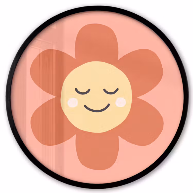 Poster im Rahmen Rund - Blumen – Zeichentrickfilm – Kind – Rosa — 1