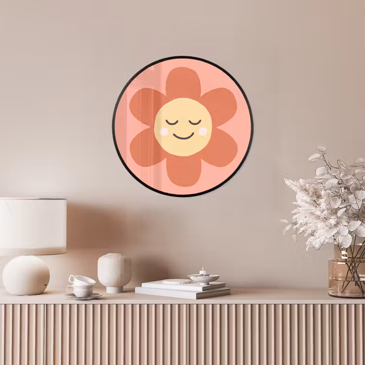 Poster im Rahmen Rund - Blumen – Zeichentrickfilm – Kind – Rosa — 5