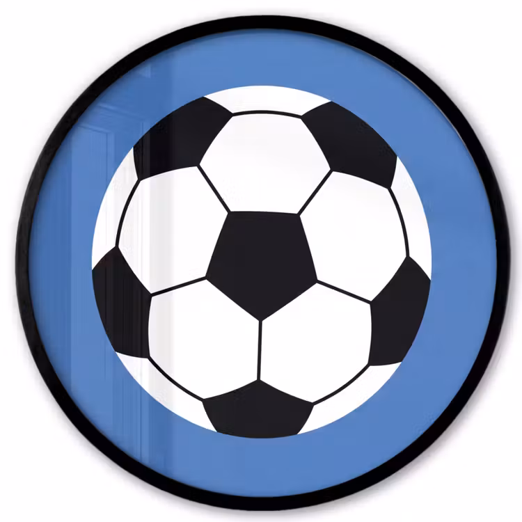 Poster im Rahmen Rund - Fußball – Schwarz-Weiß – Sport – Illustration – Blau — 1