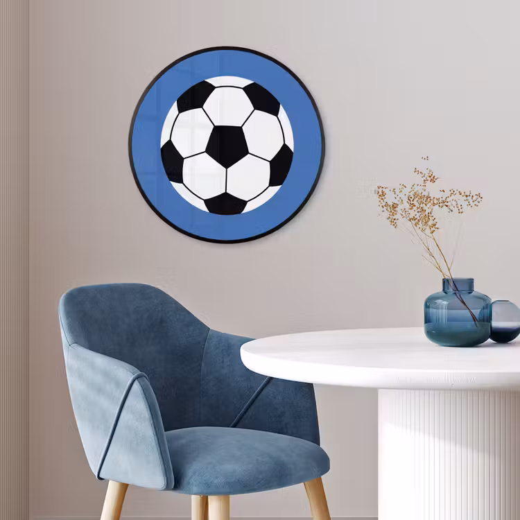 Poster im Rahmen Rund - Fußball – Schwarz-Weiß – Sport – Illustration – Blau — 4